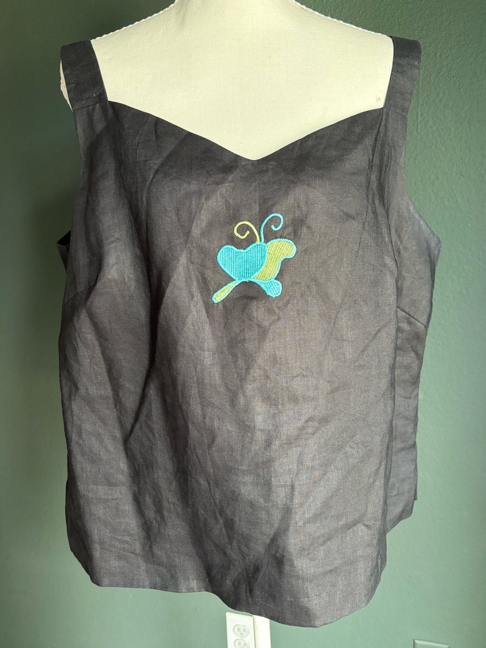 Vintage Y2K 100% Linen Butterfly Embroidered Sleeveless Tank Top Large